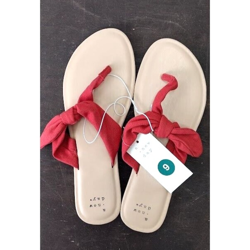A New Day Womens Coral Hannah Thong‎ Bow Flip Flop Sandals Size 9